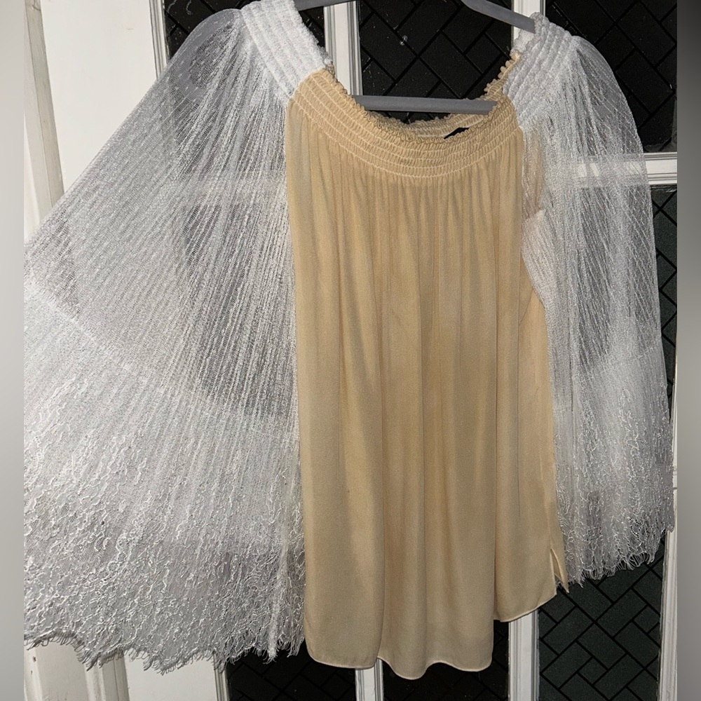 Kobi Halperin Veruka Blouse Silk Sheer Sleeve Off the Shoulder Cream White Med - Picture 2 of 14